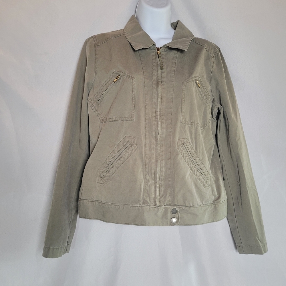 Old Navy Women Military Utility Army Green Full Zip Lightweight Cotton Jacket L